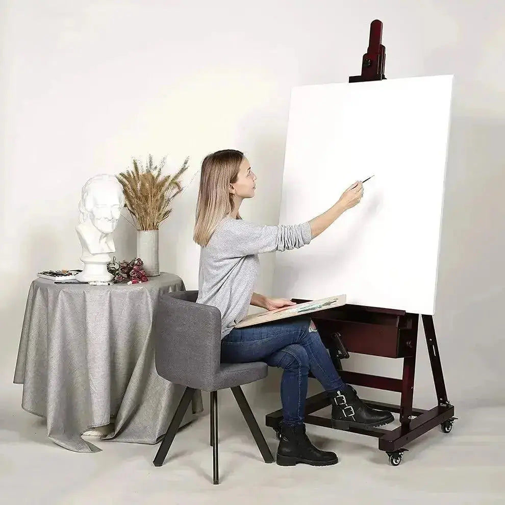 MEEDEN Deluxe Crank Adjusting Master H-Frame Easel-Dark Walnut-W15S - MetrocartsEasel