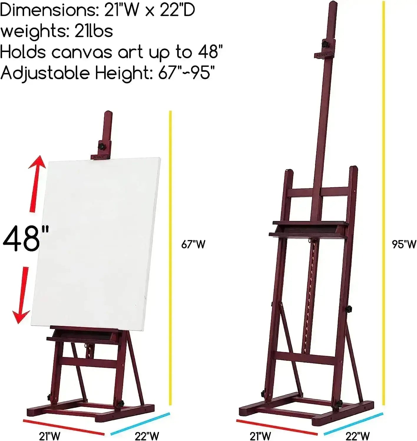 MEEDEN Studio H-Frame Easel with Large Storage Tray-Dark Walnut-W02B-B - MetrocartsEasel