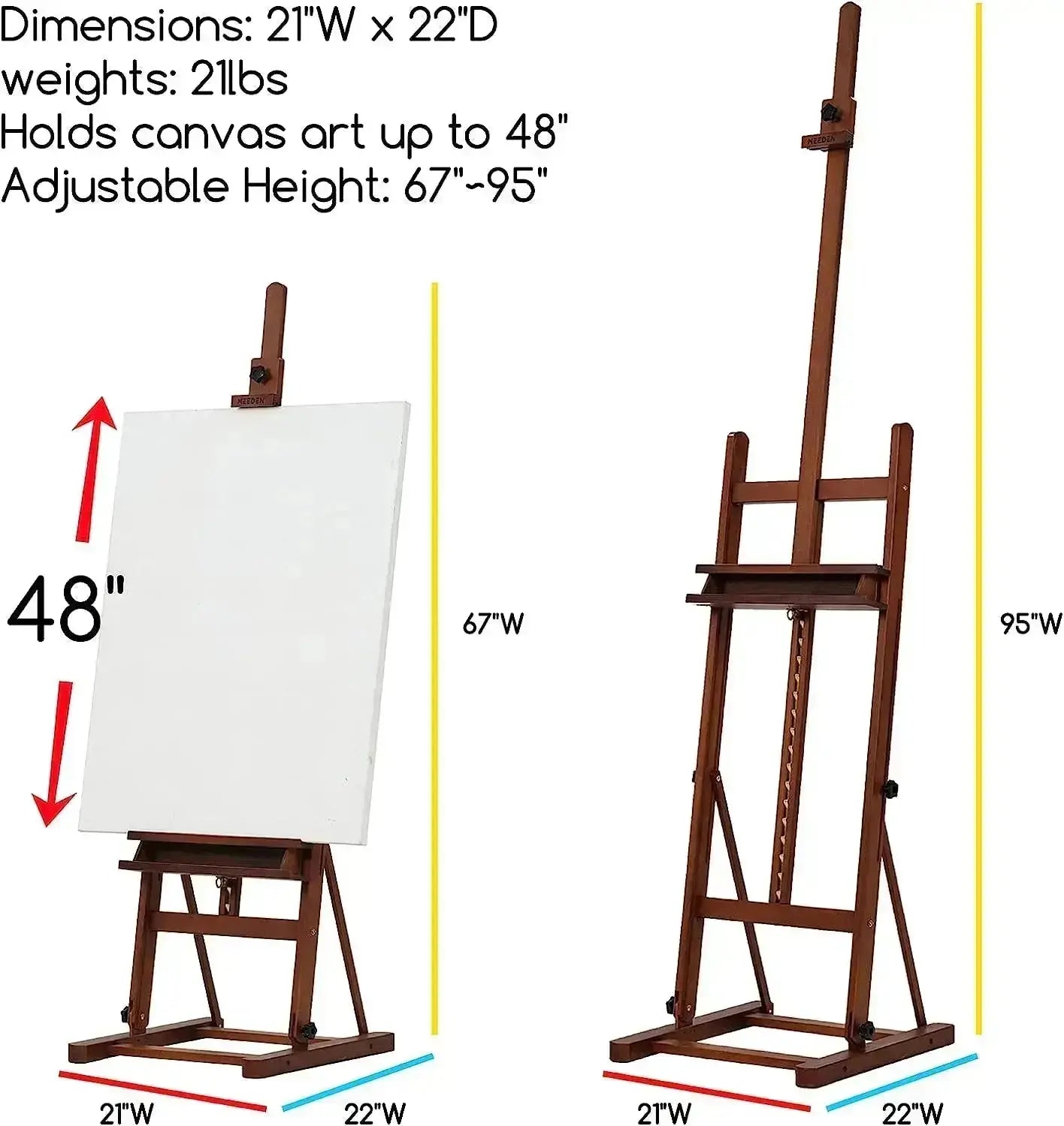 MEEDEN Studio H-Frame Easel with Large Storage Tray-Walnut-W02B-B - MetrocartsEasel