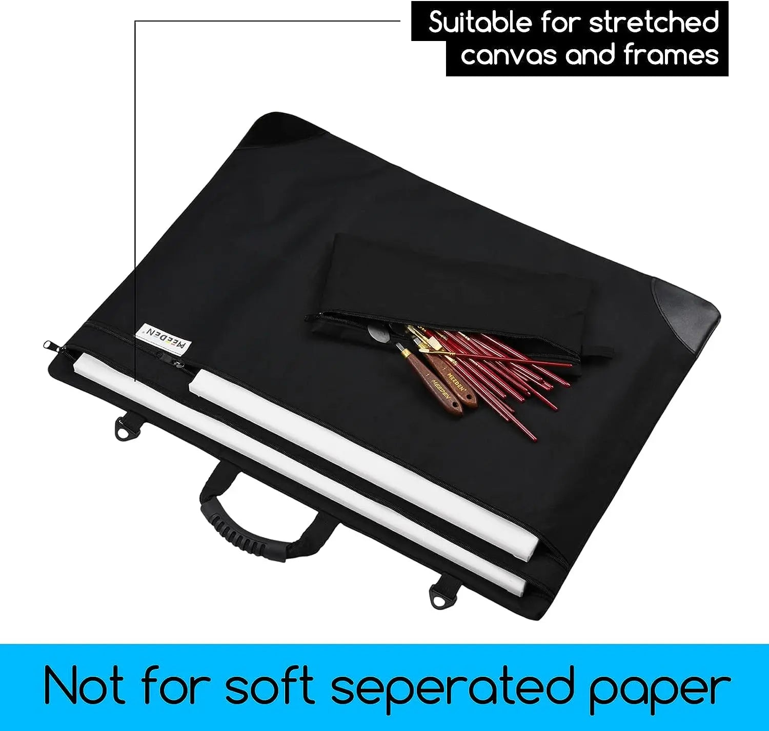 MEEDEN Studio Art Portfolio Case Water-proof with Double compartments 600D, Black, 24" X 31" MEEDEN