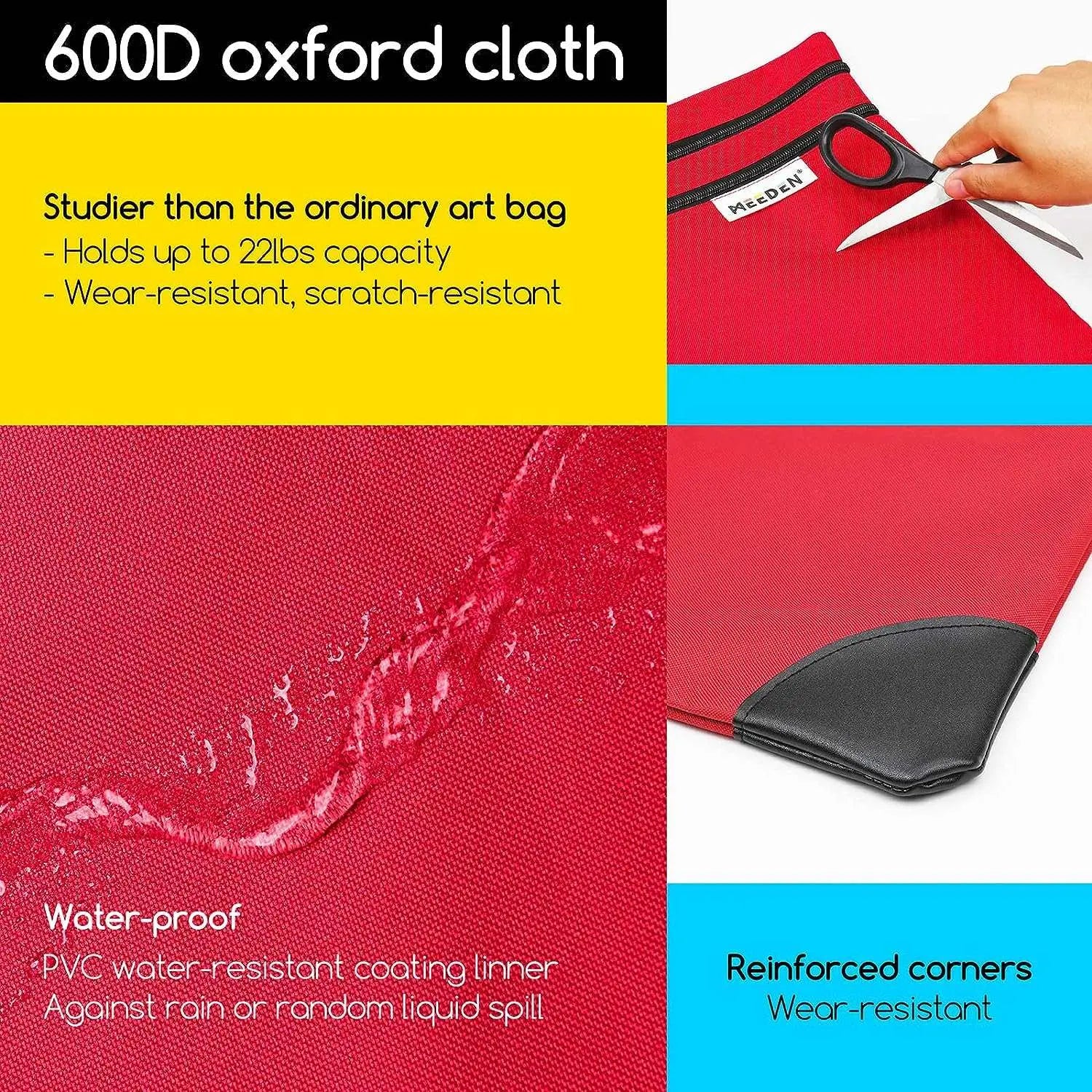 MEEDEN Studio Art Portfolio Case Water-proof with Double compartments 600D, Red, 24" X 31" MEEDEN