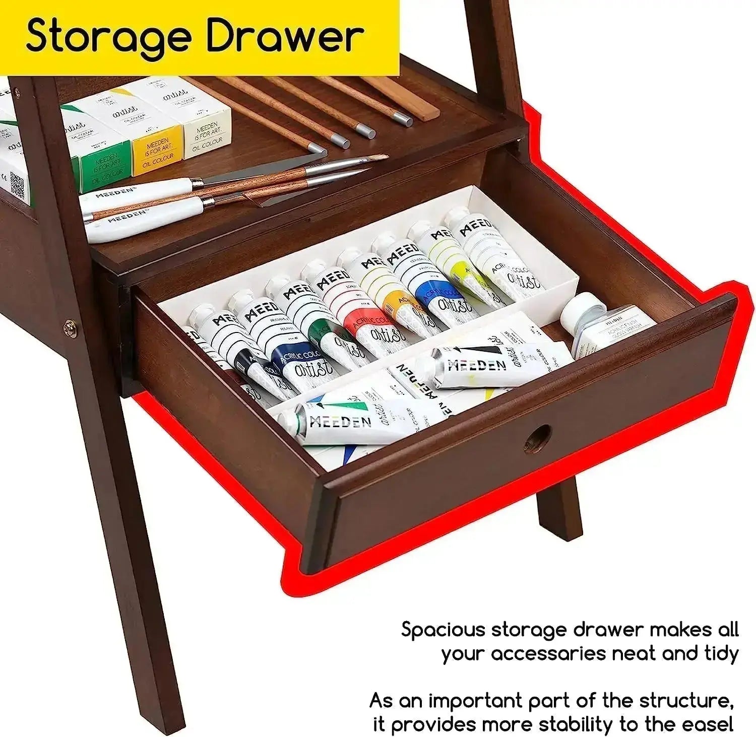 MEEDEN Studio H-Frame Easel with Storage Drawer-Walnut-HJ-1A - MetrocartsEasel