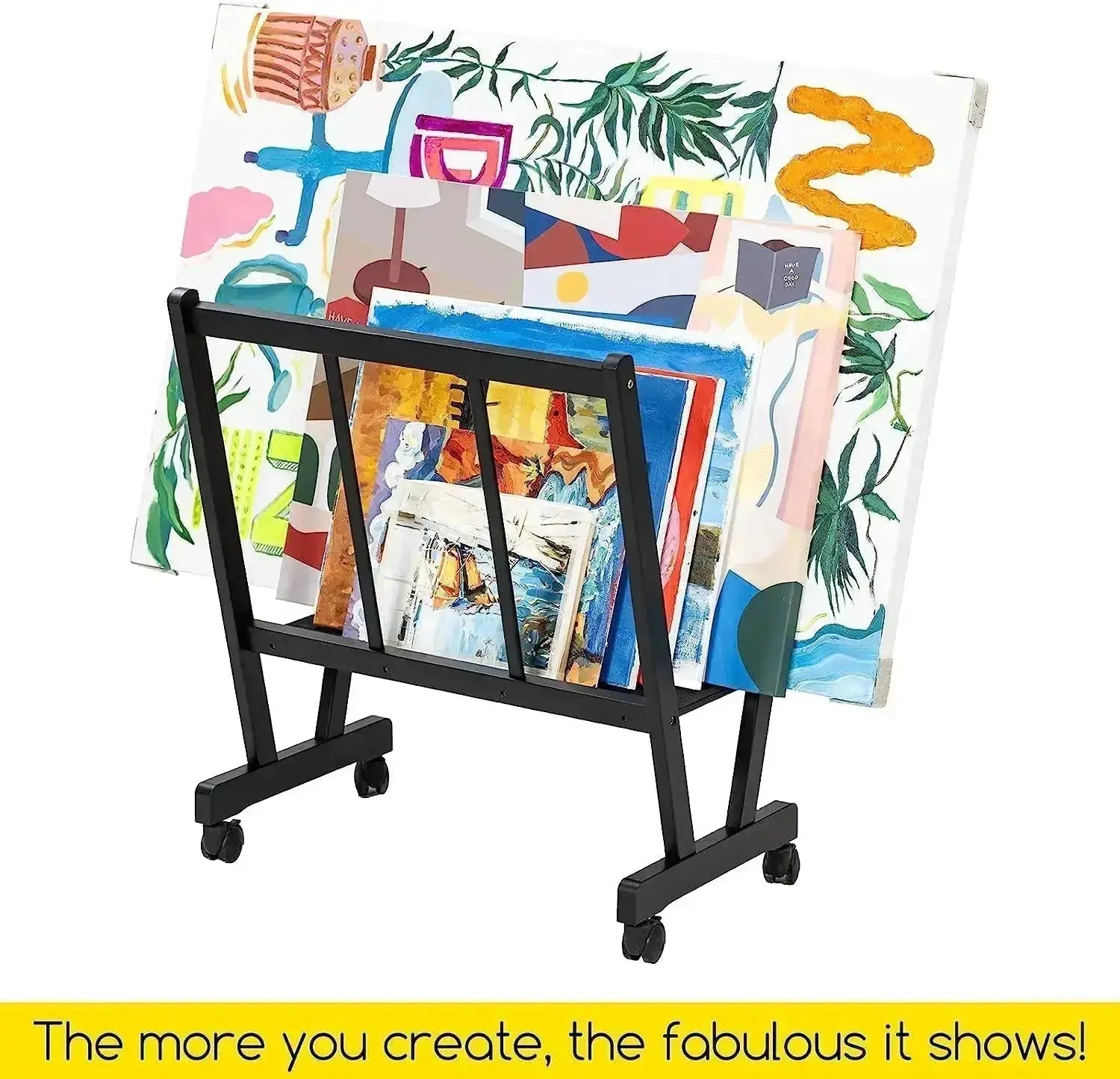 MEEDEN Wood Large Print Rack with Castors-Black - Metrocarts