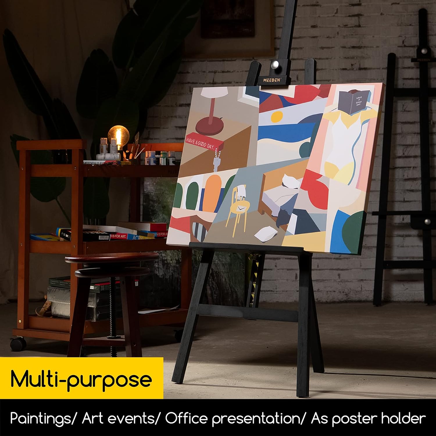 MEEDEN Pinewood A-Frame Painting Easel Stand-Black-W01D