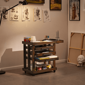 MEEDEN Deluxe Artist Supplies Storage Cart, 5-Tier Taboret-Walnut-W13H