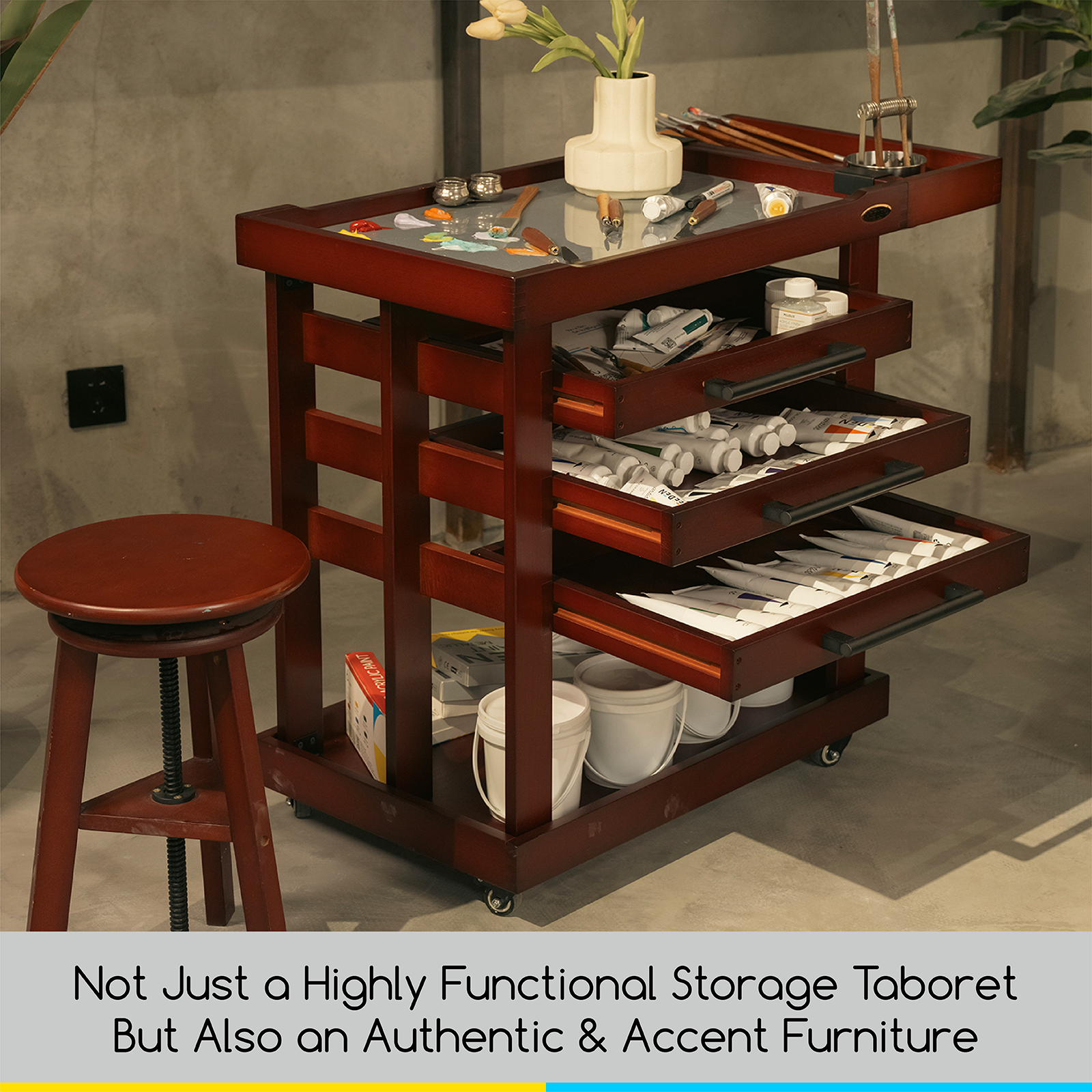 MEEDEN Deluxe Artist Storage Cart, 5-Tier Taboret-Cherry Walnut-W13H