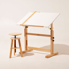 MEEDEN Adjustable Wooden Drafting Table & Stool Set, White-XSZ-5