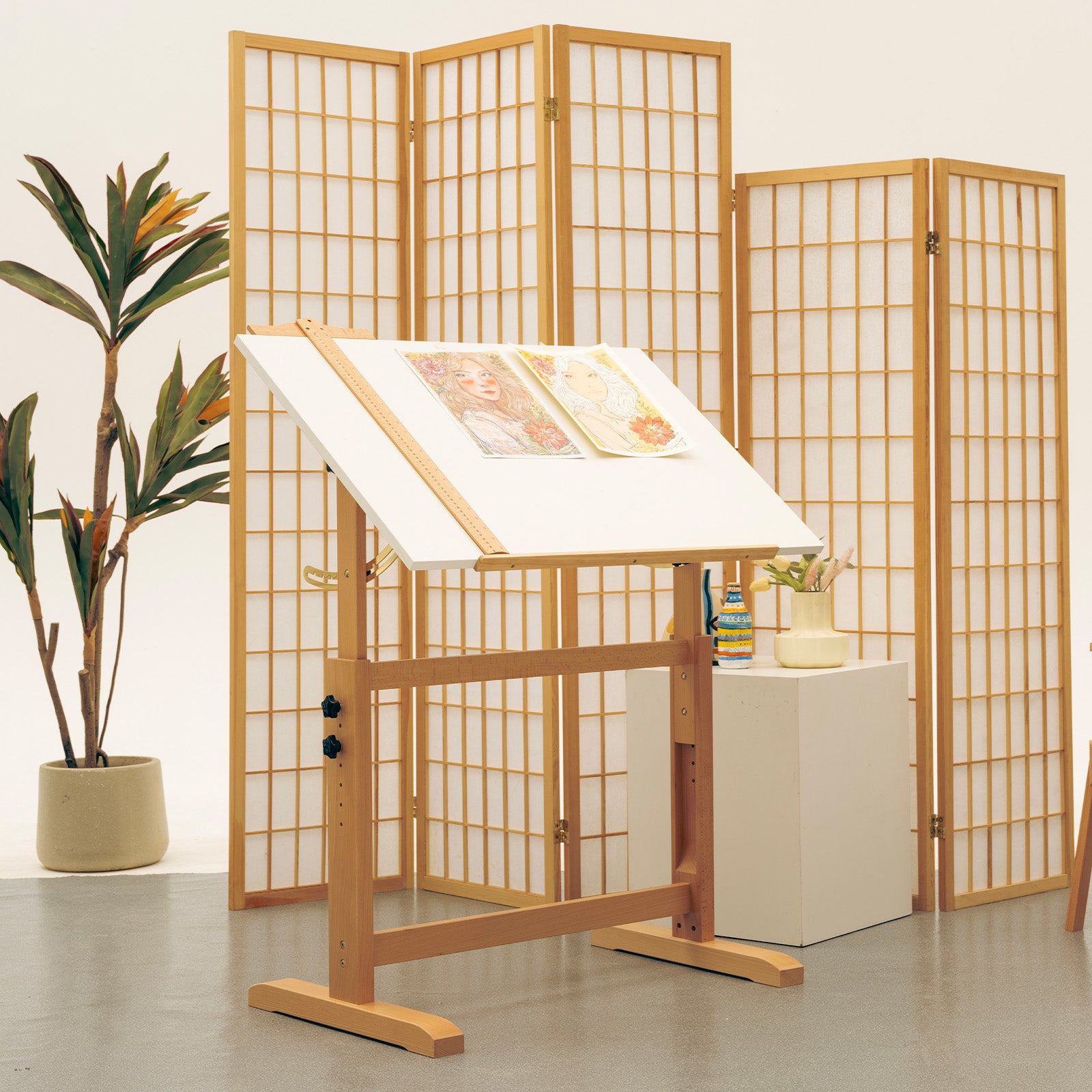 MEEDEN Adjustable Wooden Drafting Table, White-XSZ-5