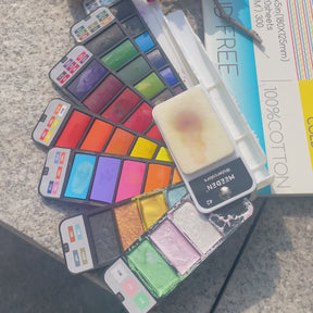 MEEDEN Travel Watercolor Paint Set, 42 Assorted Colors with 4 Brushes